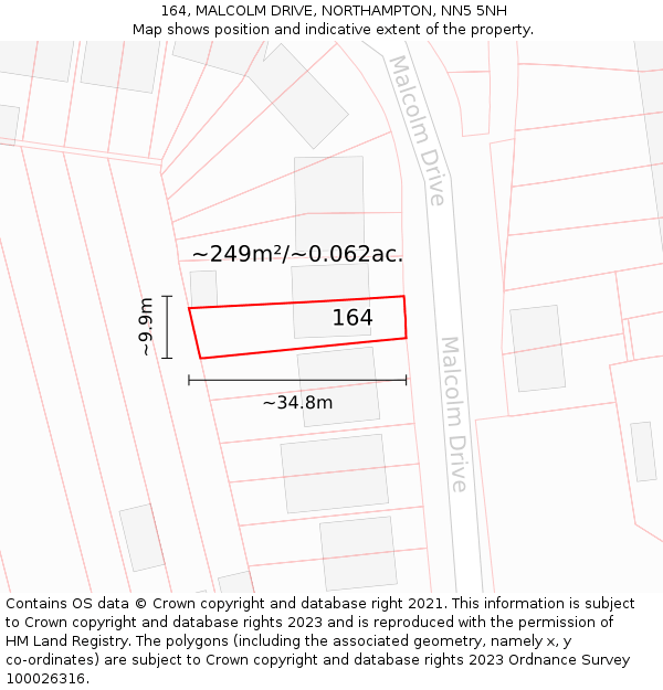 164, MALCOLM DRIVE, NORTHAMPTON, NN5 5NH: Plot and title map