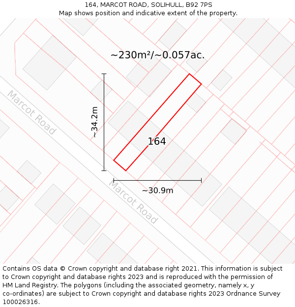 164, MARCOT ROAD, SOLIHULL, B92 7PS: Plot and title map