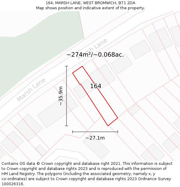 164, MARSH LANE, WEST BROMWICH, B71 2DA: Plot and title map