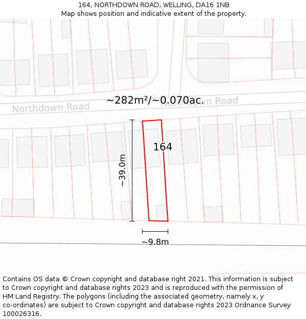 164, NORTHDOWN ROAD, WELLING, DA16 1NB: Plot and title map