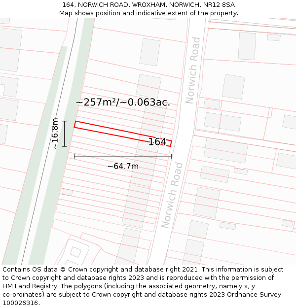 164, NORWICH ROAD, WROXHAM, NORWICH, NR12 8SA: Plot and title map