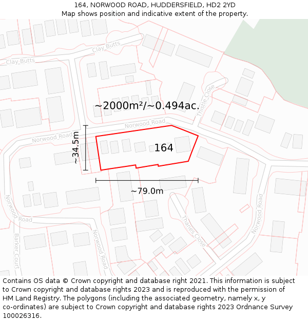 164, NORWOOD ROAD, HUDDERSFIELD, HD2 2YD: Plot and title map