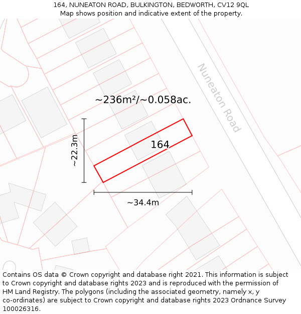 164, NUNEATON ROAD, BULKINGTON, BEDWORTH, CV12 9QL: Plot and title map