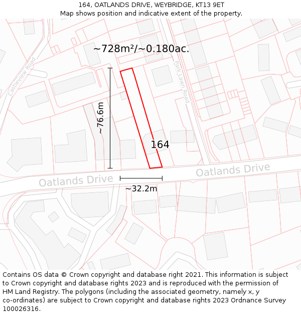 164, OATLANDS DRIVE, WEYBRIDGE, KT13 9ET: Plot and title map