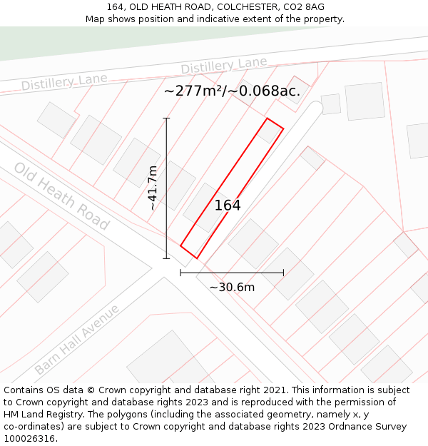 164, OLD HEATH ROAD, COLCHESTER, CO2 8AG: Plot and title map