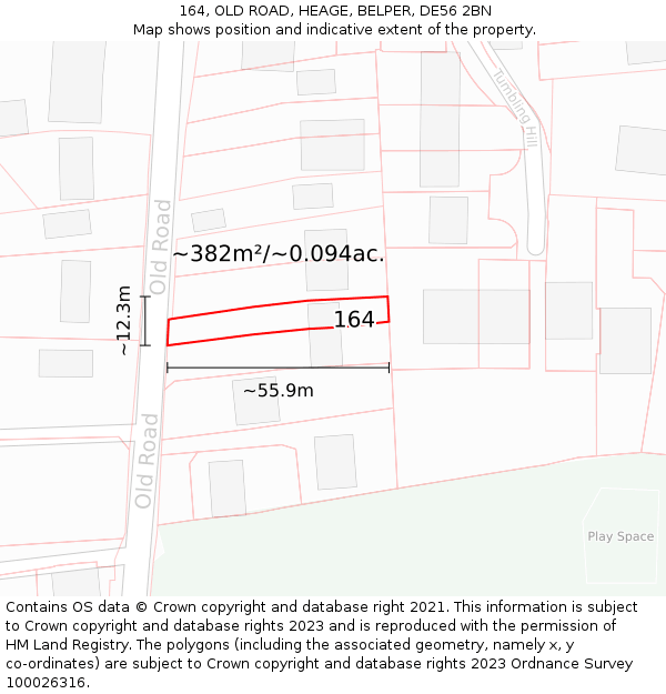 164, OLD ROAD, HEAGE, BELPER, DE56 2BN: Plot and title map