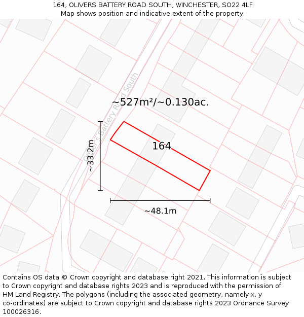 164, OLIVERS BATTERY ROAD SOUTH, WINCHESTER, SO22 4LF: Plot and title map