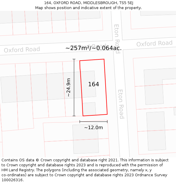 164, OXFORD ROAD, MIDDLESBROUGH, TS5 5EJ: Plot and title map