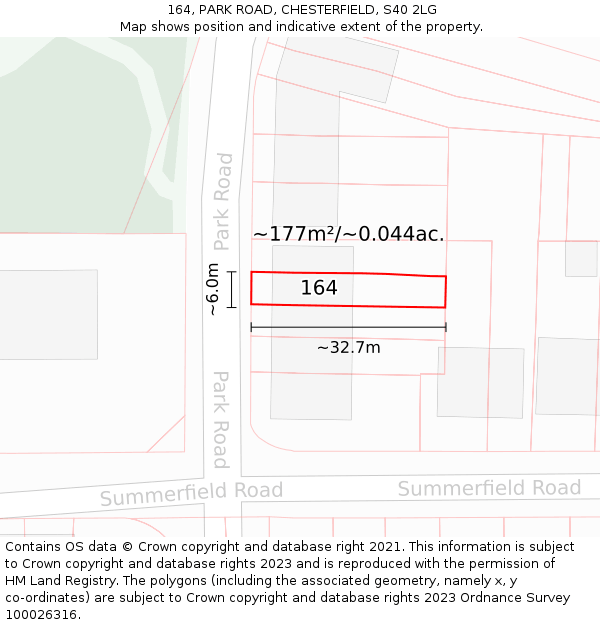 164, PARK ROAD, CHESTERFIELD, S40 2LG: Plot and title map