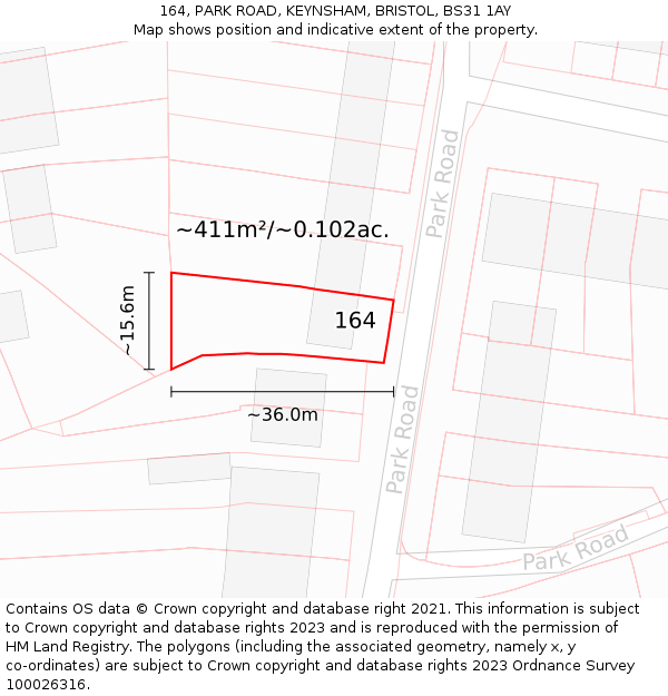 164, PARK ROAD, KEYNSHAM, BRISTOL, BS31 1AY: Plot and title map