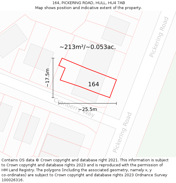 164, PICKERING ROAD, HULL, HU4 7AB: Plot and title map