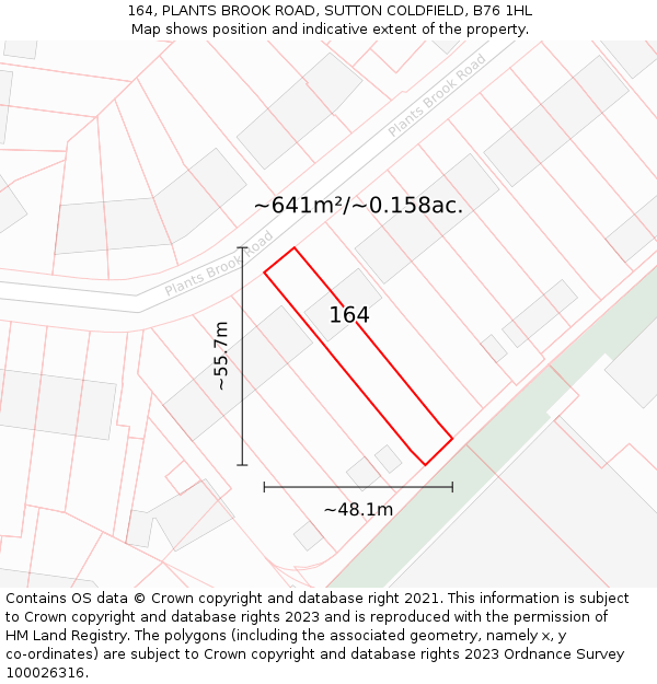 164, PLANTS BROOK ROAD, SUTTON COLDFIELD, B76 1HL: Plot and title map