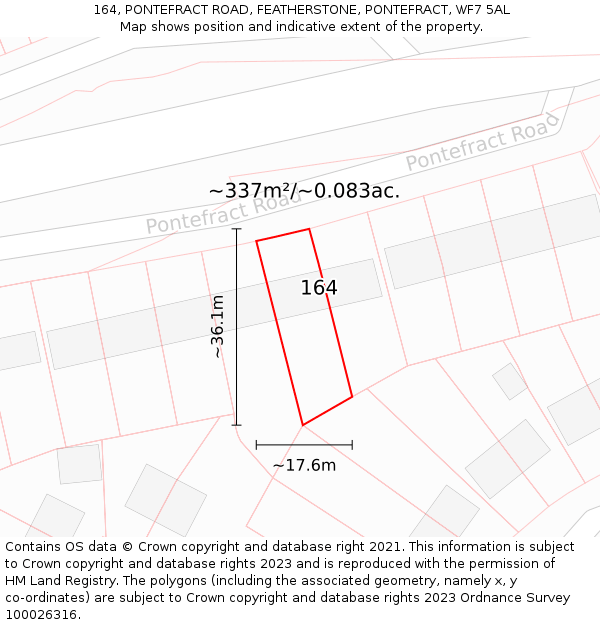 164, PONTEFRACT ROAD, FEATHERSTONE, PONTEFRACT, WF7 5AL: Plot and title map