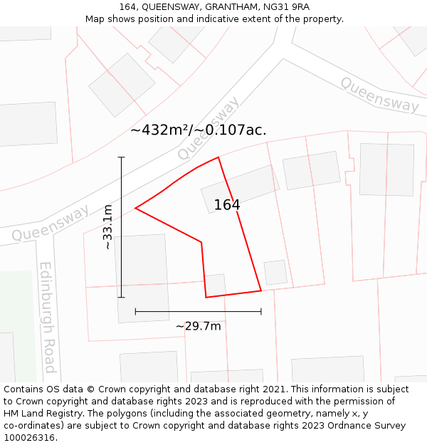 164, QUEENSWAY, GRANTHAM, NG31 9RA: Plot and title map
