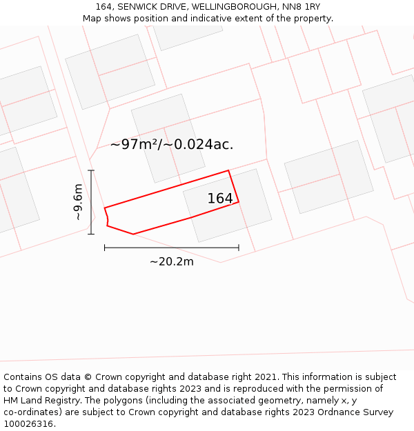 164, SENWICK DRIVE, WELLINGBOROUGH, NN8 1RY: Plot and title map