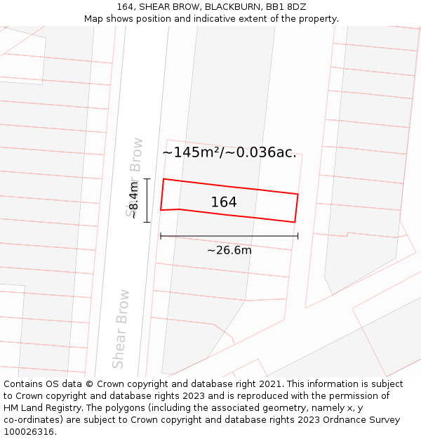 164, SHEAR BROW, BLACKBURN, BB1 8DZ: Plot and title map