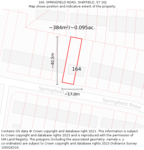 164, SPRINGFIELD ROAD, SHEFFIELD, S7 2GJ: Plot and title map