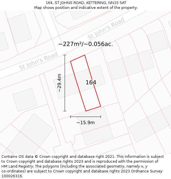 164, ST JOHNS ROAD, KETTERING, NN15 5AT: Plot and title map