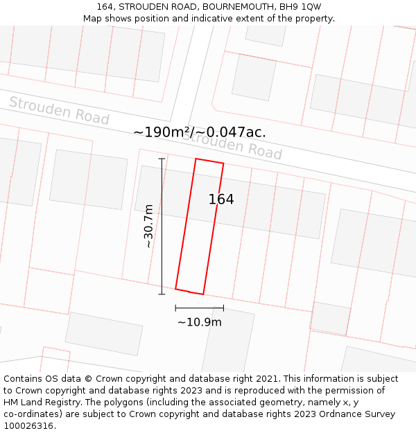 164, STROUDEN ROAD, BOURNEMOUTH, BH9 1QW: Plot and title map
