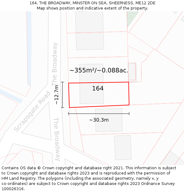 164, THE BROADWAY, MINSTER ON SEA, SHEERNESS, ME12 2DE: Plot and title map