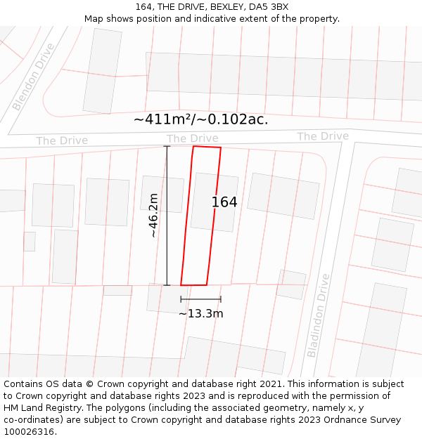 164, THE DRIVE, BEXLEY, DA5 3BX: Plot and title map
