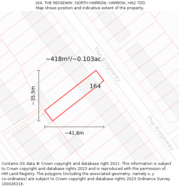 164, THE RIDGEWAY, NORTH HARROW, HARROW, HA2 7DD: Plot and title map