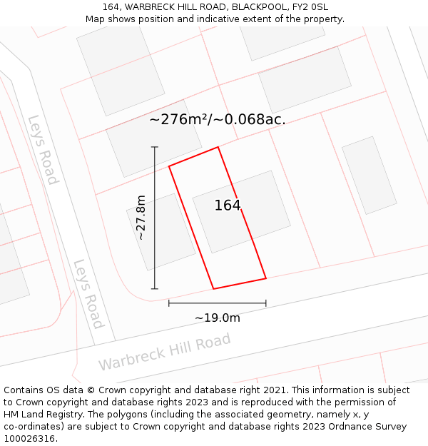 164, WARBRECK HILL ROAD, BLACKPOOL, FY2 0SL: Plot and title map