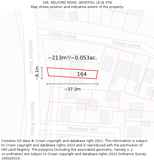 164, WELFORD ROAD, WIGSTON, LE18 3TW: Plot and title map