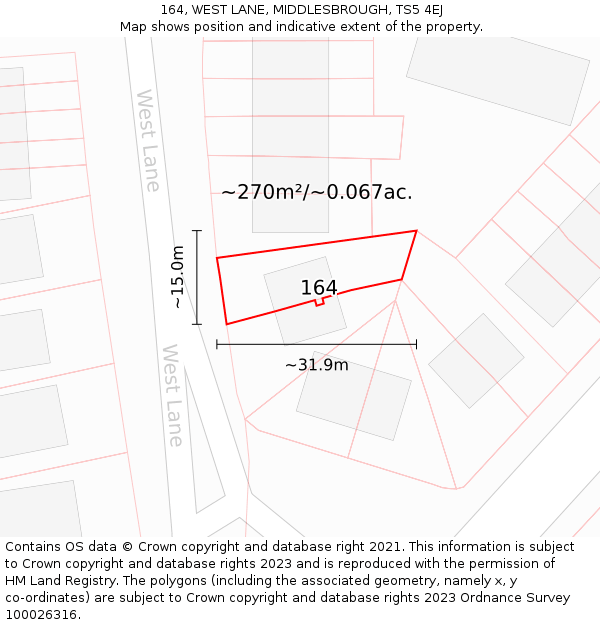 164, WEST LANE, MIDDLESBROUGH, TS5 4EJ: Plot and title map