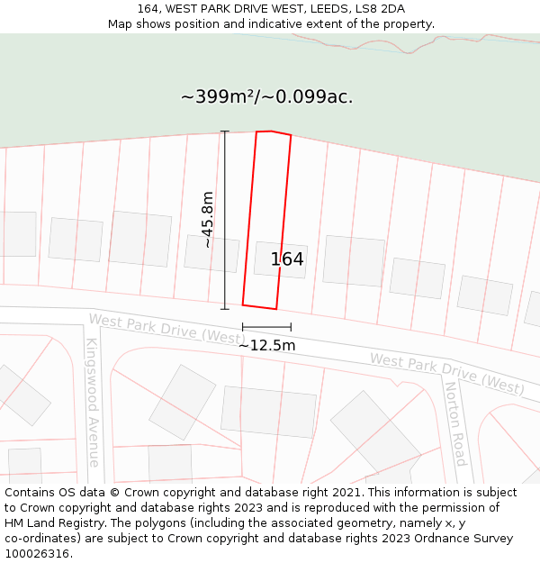 164, WEST PARK DRIVE WEST, LEEDS, LS8 2DA: Plot and title map