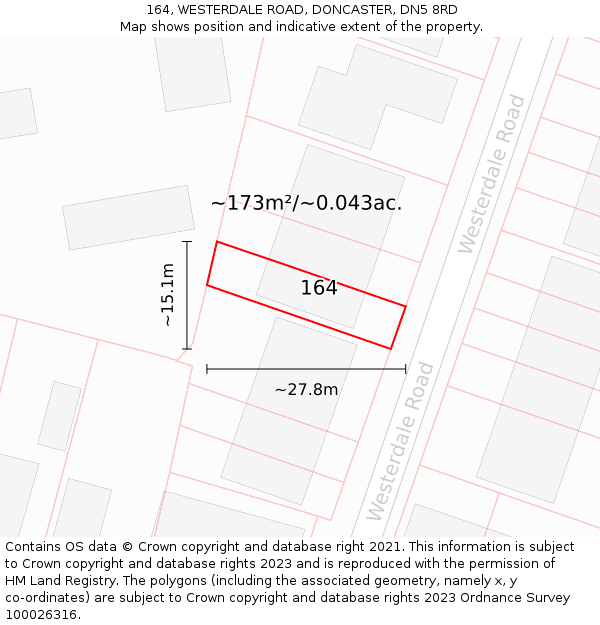 164, WESTERDALE ROAD, DONCASTER, DN5 8RD: Plot and title map