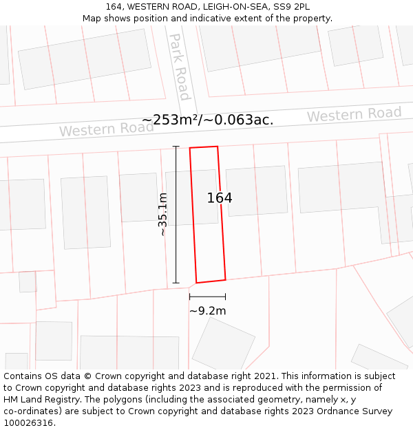 164, WESTERN ROAD, LEIGH-ON-SEA, SS9 2PL: Plot and title map