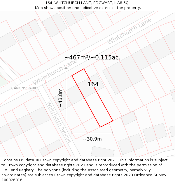 164, WHITCHURCH LANE, EDGWARE, HA8 6QL: Plot and title map