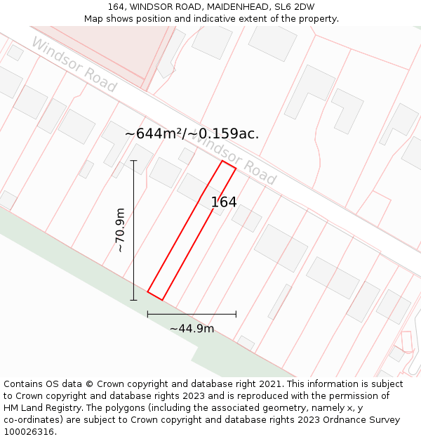 164, WINDSOR ROAD, MAIDENHEAD, SL6 2DW: Plot and title map