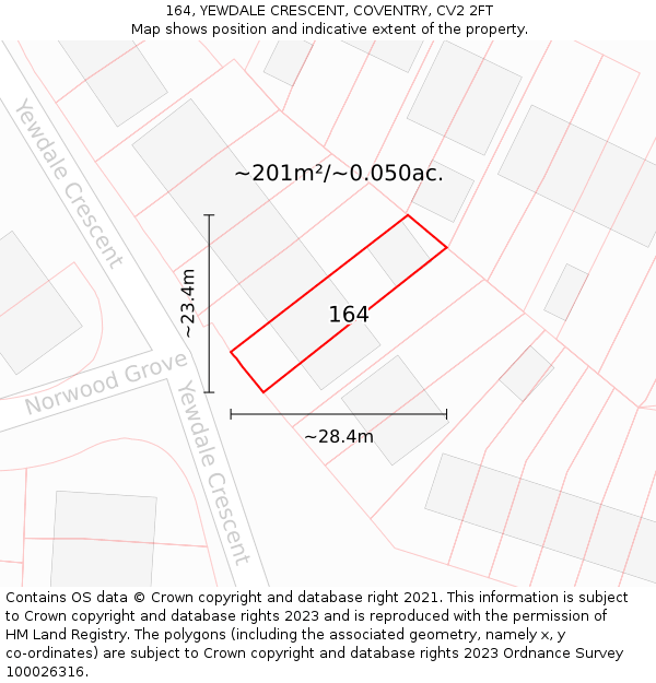 164, YEWDALE CRESCENT, COVENTRY, CV2 2FT: Plot and title map