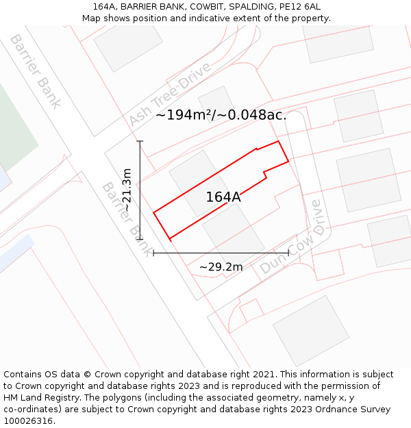 164A, BARRIER BANK, COWBIT, SPALDING, PE12 6AL: Plot and title map