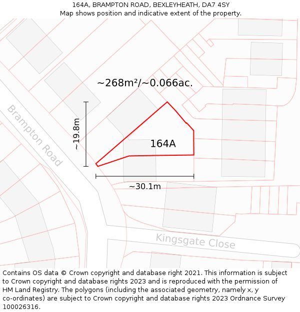 164A, BRAMPTON ROAD, BEXLEYHEATH, DA7 4SY: Plot and title map