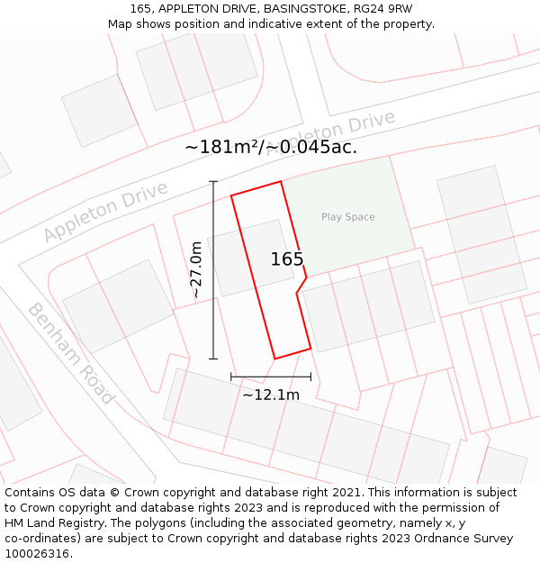 165, APPLETON DRIVE, BASINGSTOKE, RG24 9RW: Plot and title map
