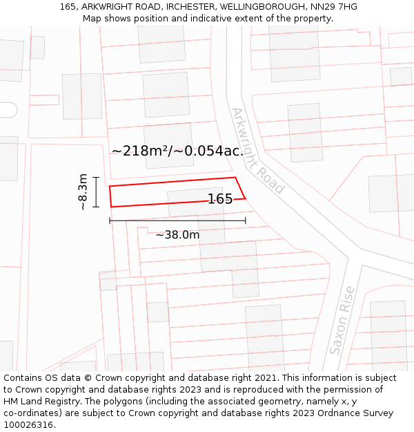 165, ARKWRIGHT ROAD, IRCHESTER, WELLINGBOROUGH, NN29 7HG: Plot and title map