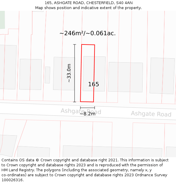 165, ASHGATE ROAD, CHESTERFIELD, S40 4AN: Plot and title map