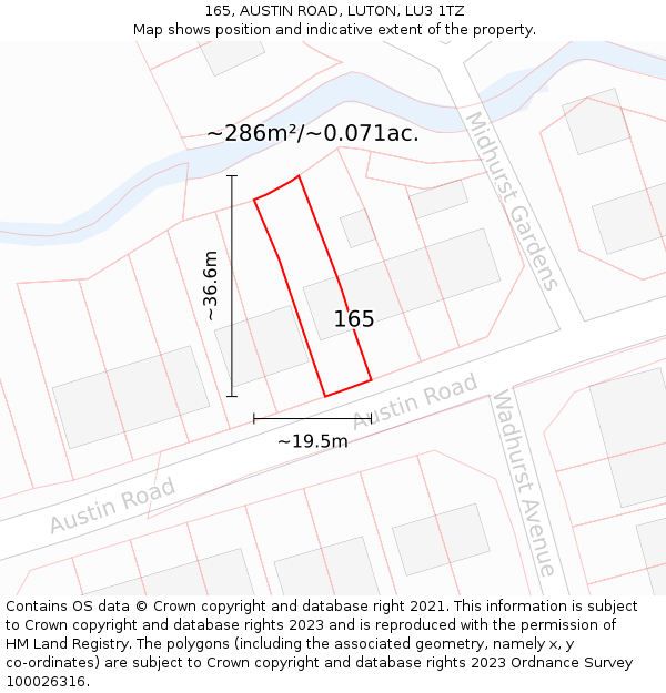 165, AUSTIN ROAD, LUTON, LU3 1TZ: Plot and title map