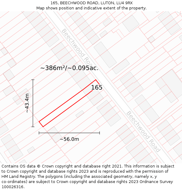 165, BEECHWOOD ROAD, LUTON, LU4 9RX: Plot and title map