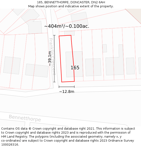 165, BENNETTHORPE, DONCASTER, DN2 6AH: Plot and title map