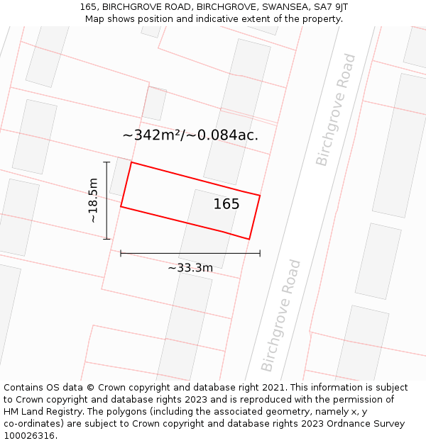 165, BIRCHGROVE ROAD, BIRCHGROVE, SWANSEA, SA7 9JT: Plot and title map