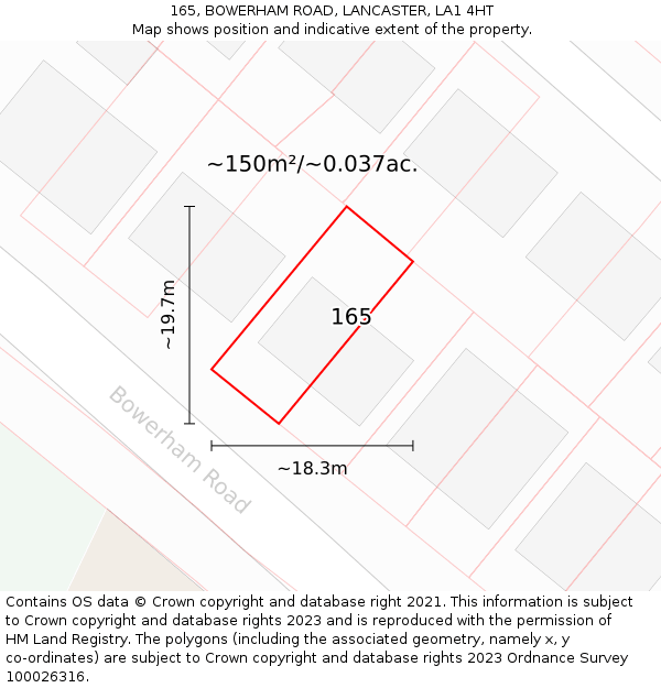 165, BOWERHAM ROAD, LANCASTER, LA1 4HT: Plot and title map