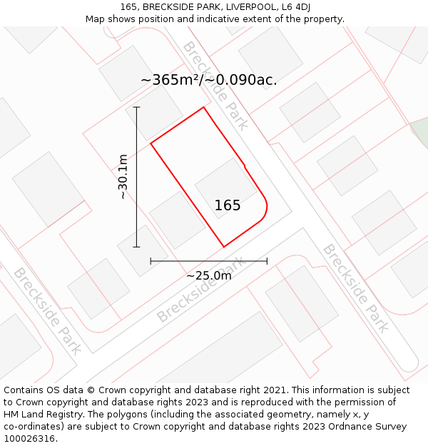 165, BRECKSIDE PARK, LIVERPOOL, L6 4DJ: Plot and title map