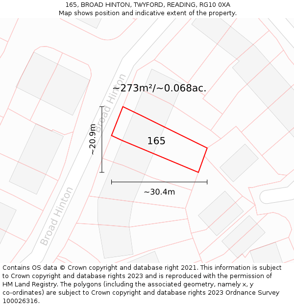 165, BROAD HINTON, TWYFORD, READING, RG10 0XA: Plot and title map