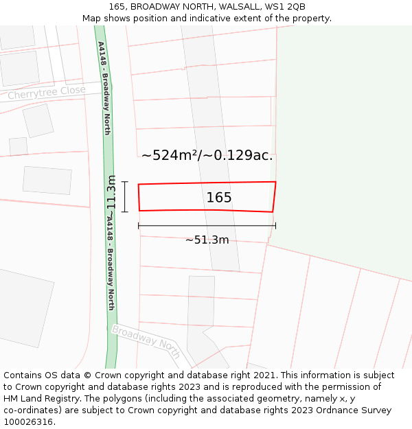 165, BROADWAY NORTH, WALSALL, WS1 2QB: Plot and title map