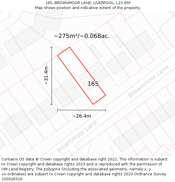 165, BROWNMOOR LANE, LIVERPOOL, L23 9SF: Plot and title map