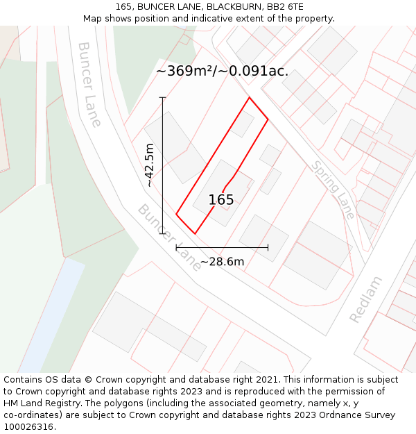 165, BUNCER LANE, BLACKBURN, BB2 6TE: Plot and title map